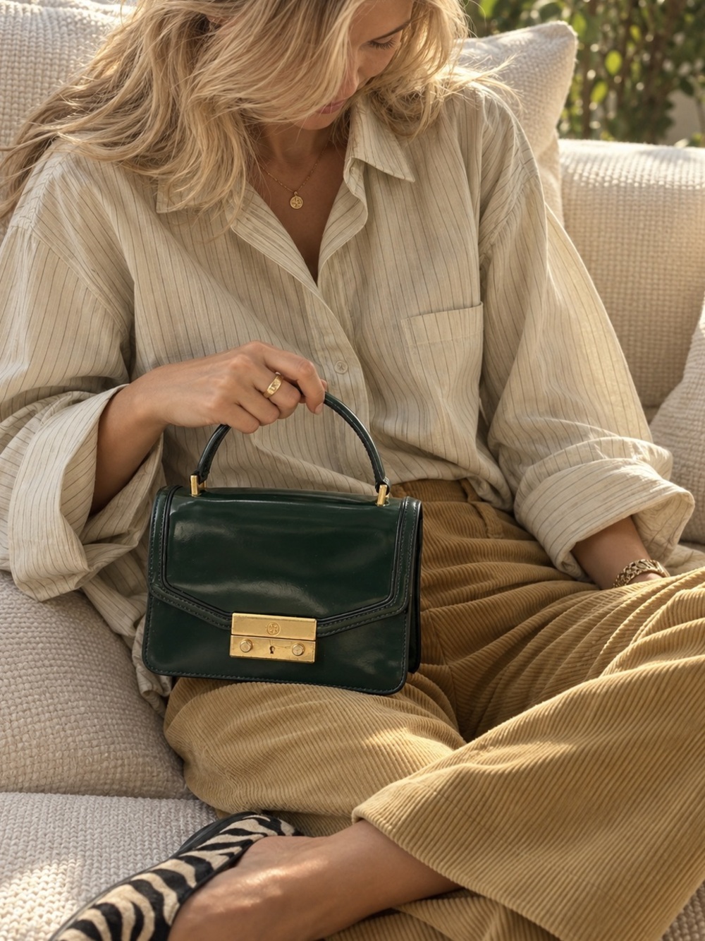 Tory Burch Juliette Mini Green Patent Leather Top Handle Bag